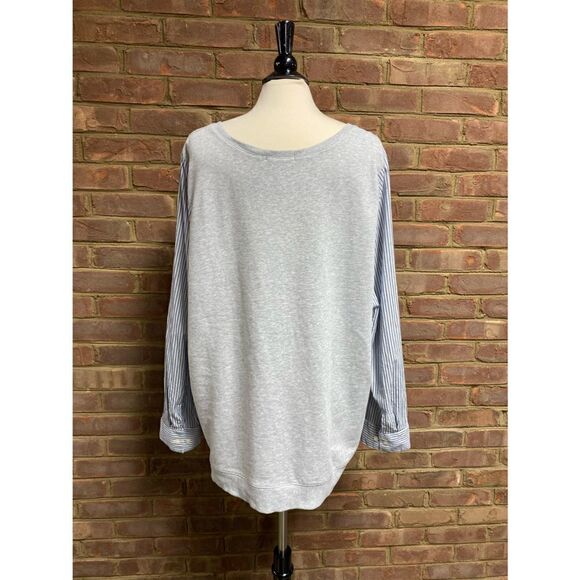 Lane Bryant Gray & Navy Pinstripe Crewneck Top - Picture 2 of 5